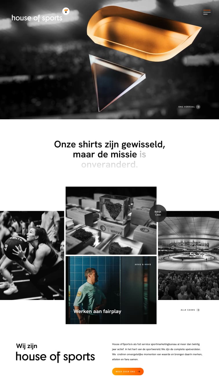 Screenshot van de website van House of Sports