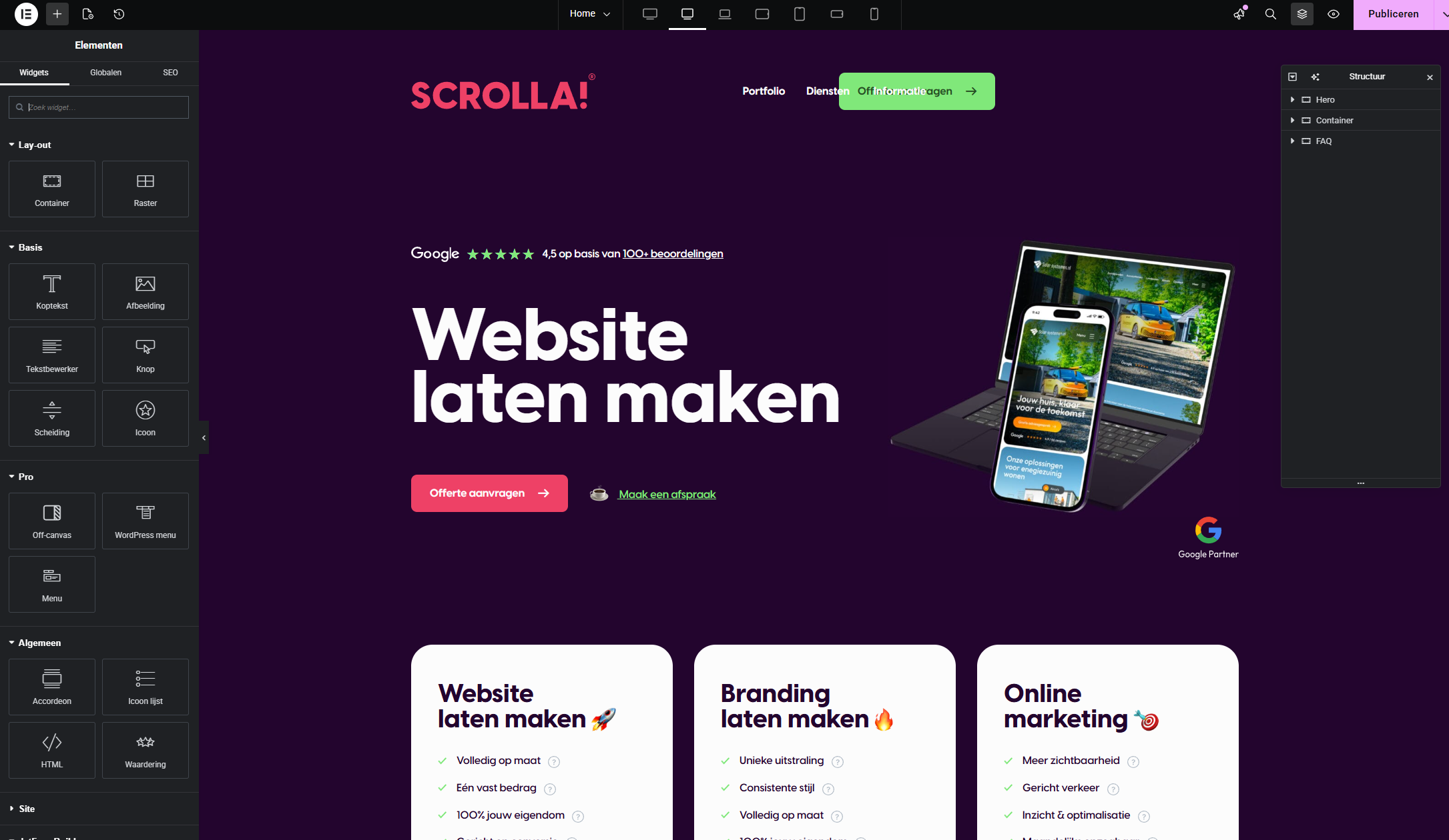 Elementor website laten maken in de Elementor editor door Scrolla!